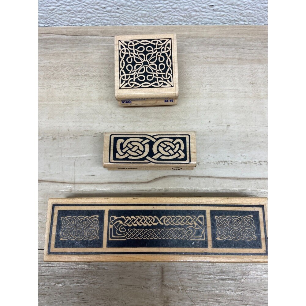 Set Of 3 Mixed Brands Celtic Knotwork Wood Mounted Rubber Stamps